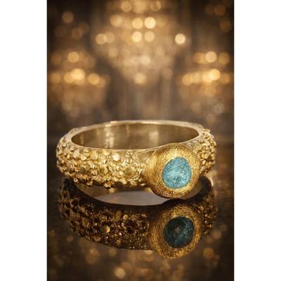 Goldschmiedering "Frosted", handmade, Sterling Silber goldplattiniert, Damenring, Herrenring, Verlobungsring, 