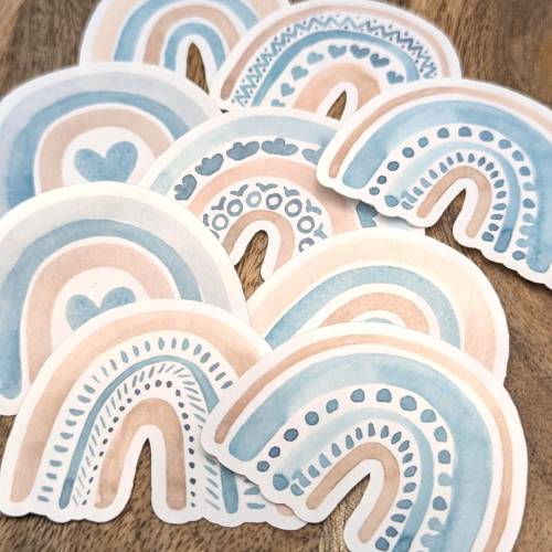 Sticker/Stickerbogen/Aufkleber - Regenbogen, Geburt, Babyparty, blau