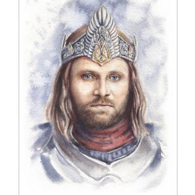 Aquarellportrait von Viggo Mortensen als Aragorn