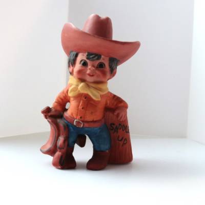 Vintage Porzellan 80er Figur Cowboy Saddle Up Reiter Kinderfigur Dekofigur Made in Taiwan Pferdefan Cowboyhut Sammler