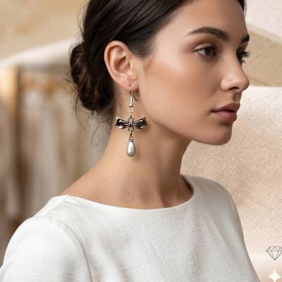 Romantische Ohrhänger mit Schleife und länglichen Perlen – Elegante Ohrringe für Damen