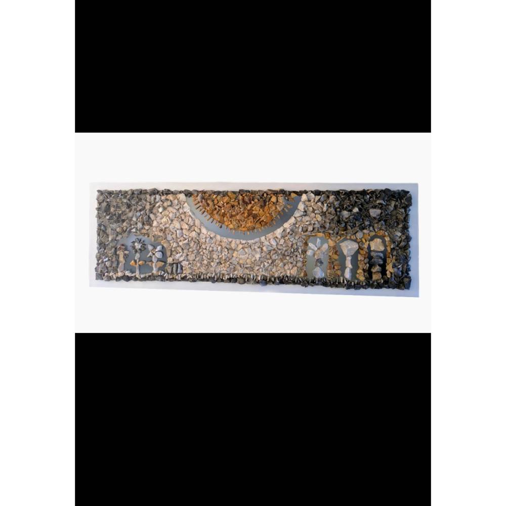 Ewiger Horizont – Unikat-Steinmosaik im Upcycling-Rahmen aus massiver Eiche Bild 1
