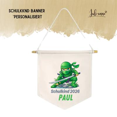 Schulkind Deko Leinwandbanner personalisiert - Rainbow Pegasus 1