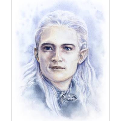 Aquarellporträt von Orlando Bloom als Legolas