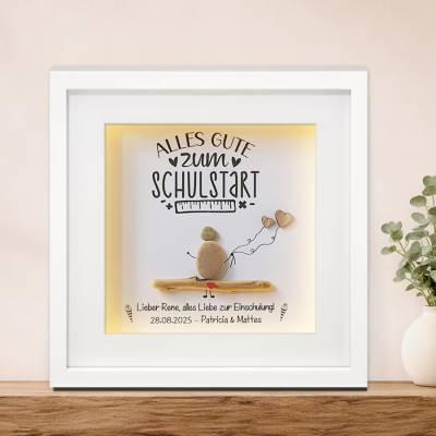 Steinbild Einschulung – mit Beleuchtung – Personalisiert mit Namen - Geschenk Einschulung - Geschenk Grundschule