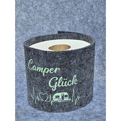 ​Filz Klorollenverstecker „Camper Glück“ – Moderner Klopapier-Hut mit Magnetverschluss & Camper-Herzschlag 