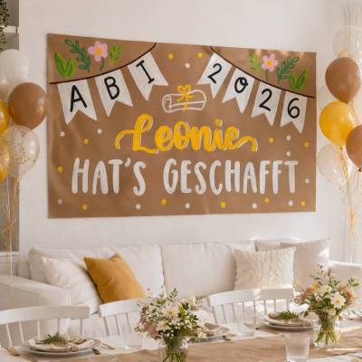 Abi 2026 geschafft Banner - personalisiertes Kraftkarton Banner als Überraschung & besondere Deko