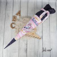 Schultüte Stoff Einhorn Rosa Dunkelblau School Mood Ella Pony  Schuppen mit 70cm 85cm   *personalisierbar und mit Kissen