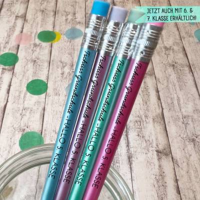 Metallic Bleistift Tschüss Grundschule Hallo 5. 6. 7. Klasse | Schulwechsel Geschenk