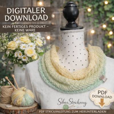 Sommer-Farbverlauf-Cowl – luftiger Rundschal mit Lochmuster | Strickanleitung PDF
