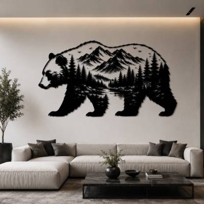 Bär Waldlandschaft SVG Datei | Mountain Bear Laserdatei | PNG PDF Download | Cricut xTool Vorlage