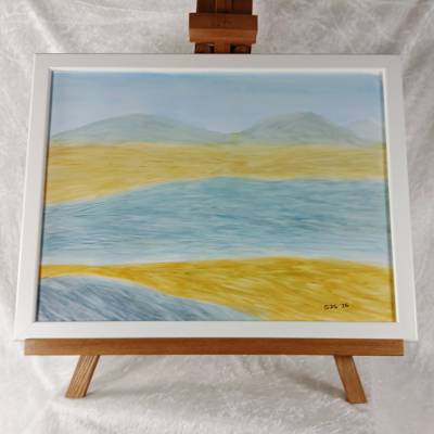 Landschaft im Flüsterton, Gouache Bild, 30 x 40 cm