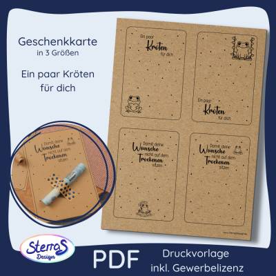 Druckvorlage "Ein paar Kröten für dich" - Geldgeschenk Geschenkkarte PDF - inkl. Gewerbelizenz
