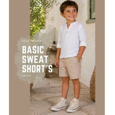 Sweat Short Kinder Beige, Basic Sommerhose Unisex kurze Hose für Jungen und Mädchen, Sweathosrts Kinderhose Segelzahn