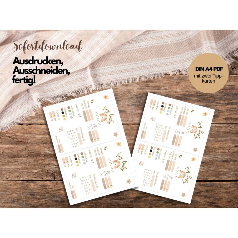 Baby Shower Tippkarten Vorlage PDF Hey Baby Ratespiel Karten zum