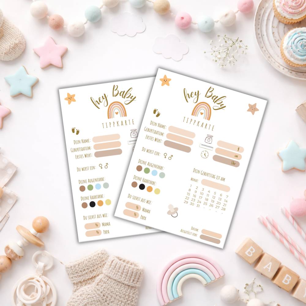 Baby Shower Tippkarten Vorlage PDF Hey Baby Ratespiel Karten zum