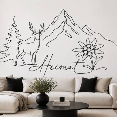 Heimat SVG Datei | Alpen Line Art mit Hirsch Edelweiß Berge | Lasergravur Vorlage | PNG PDF xTool Cricut