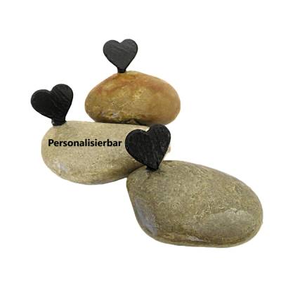 Gedenkstein mit Schieferherz & Wunschtext – Personalisierter Grabschmuck 12-13cm – Urnengrabstein Trauergeschenk 1043