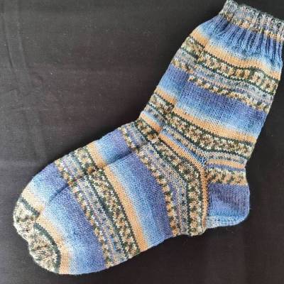 Handgestrickte Socken Gr.42/43 in verschiedenen Blautönen,hellem Braun,Anthrazit