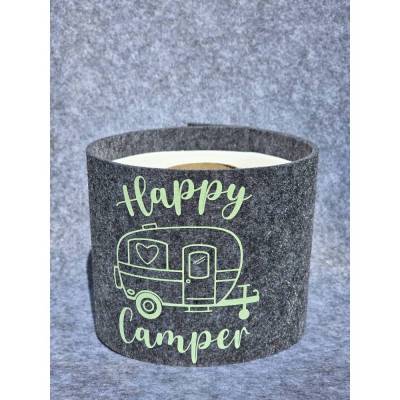 Filz Klorollenverstecker " Happy Camper" Moderner Klopapier-Hut mit Magnetverschluss