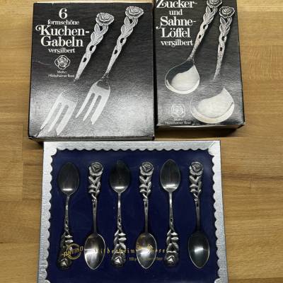 17-tlg. Vintage Servier-Set Hildesheimer Rose & Italienisches Silber | Versilbert | 70er Jahre