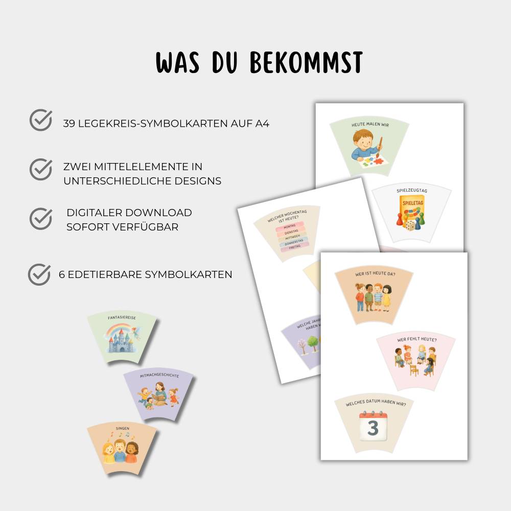 Legekreis Morgenkreis für Kindergarten & Grundschule, Tagesablauf Bildkarten zum ausdrucken, inkl. editierbare Vorlage Bild 2