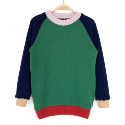 Kaschmirpullover Gr 146/152 grün blau / Upcycling Kinderpullover / Colorblockpullover
