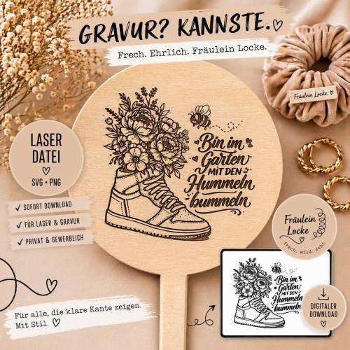Laserdatei Gravur | Garten | Mit den Hummeln bummeln | Gravurdatei für Holz & Acryl | DIY Datei | SVG | PNG