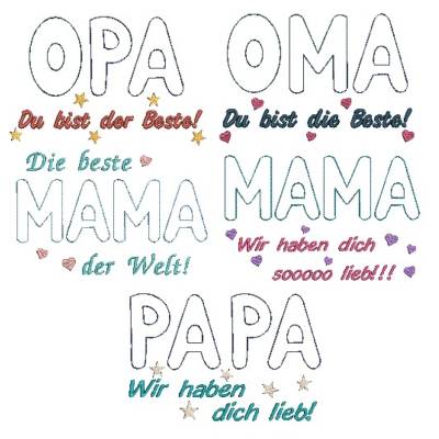 Stickdatei 18x28cm doodle Applikation Schrift Mama Oma Opa Papa sind die Besten