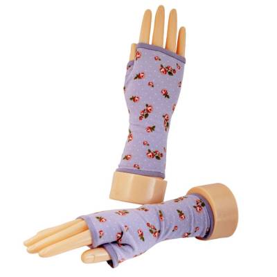 fingerlose Handschuhe flieder | vintage polkadots Rosen Muster | mit Futter & Paspel