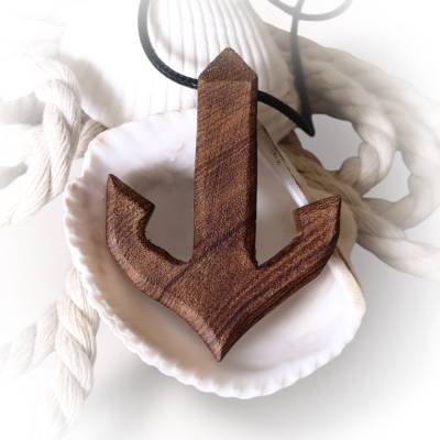 Ringanhänger Anker Holz recycled als Ringhalter für Kette Maritimer Schmuck Handgemacht Upcycling Geschenkidee Unisex