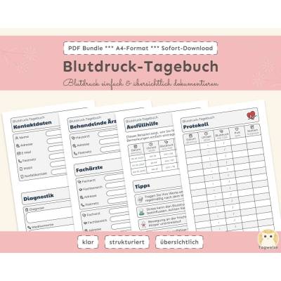 Blutdruck-Tagebuch A4 PDF zum Ausdrucken: Gesundheitsplaner für tägliche Blutdruckwerte & Puls