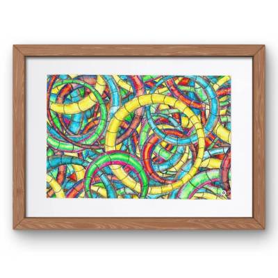 Kunstdruck „Weltall“ als Download – Aquarellgalaxie in leuchtenden Kreisen
