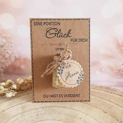 Glücksbringer Karte Glück Geschenk personalisierbar - Geschenidee zur Prüfung, Abschluss, Schule, Mut machen, Mutstein 