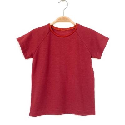 T-shirt Größe 128 ziegelrot 100% Merinowolle / Upcycling Kindershirt kurzärmlig