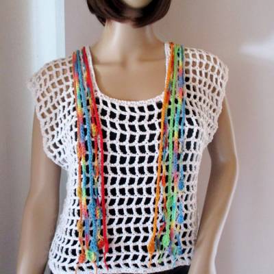 Legeres Netz-Top, Shirt, Häkel-Top, Netzhemd, Crop Top