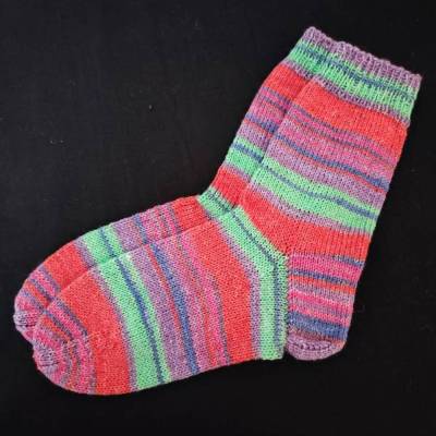 Handgestrickte Socken Gr.36/37 Rot/Grün/Lila/Pink/Blau