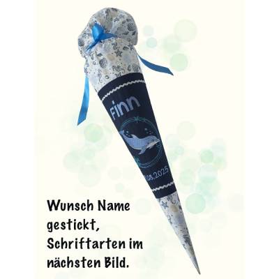Personalisierte Schultüte mit Delphin – Stoff Schultüte mit Name – Schultüte für Jungs - Zuckertüte zur Einschulung
