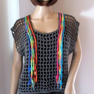 Legeres Netz-Top, Shirt, Häkel-Top, Netzhemd, Crop Top