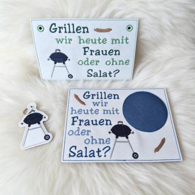 Stickdatei Grillen Mug Rug Türschild Schlüsselanhänger Statement Set 2679 Vatertag