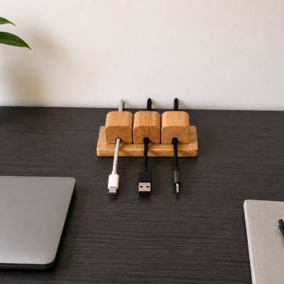 Kabel Organizer Holz magnetisch – Modularer Kabelhalter aus Eiche für Schreibtisch, Home Office, Kabelmanagement