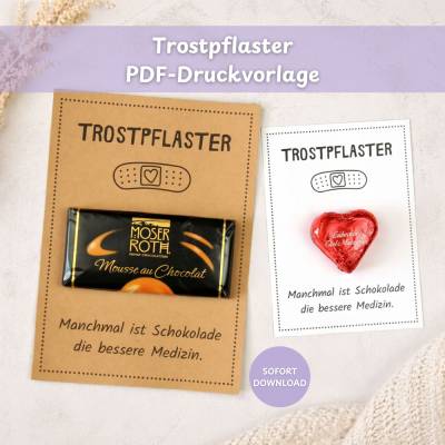 Trostpflaster Kärtchen PDF – kleine Aufmerksamkeit mit Schokolade, Druckvorlage zum Ausdrucken