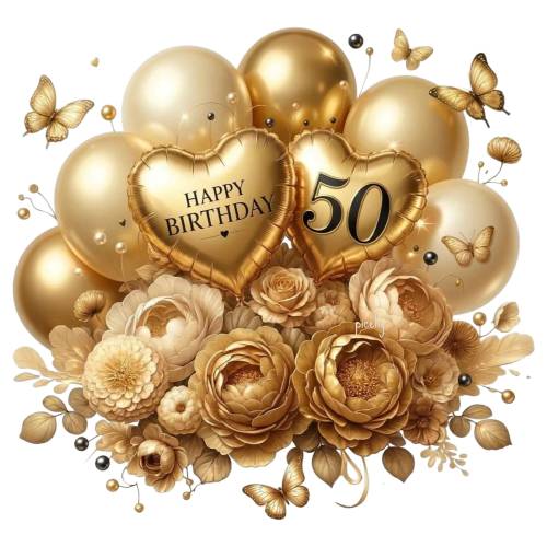 50. Geburtstag Black Gold Ballons PNG – Glamour Happy Birthday 50 – Elegante Schwarz Gold Geburtstagsdeko 