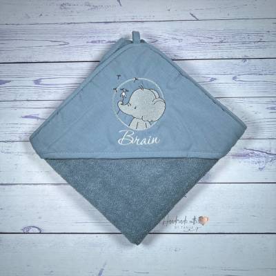 Kapuzenhandtuch mit Namen bestickt - süßer Elefant I Personalisiertes Babyhandtuch in vielen Farben & 2 Größen