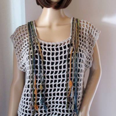 Legeres Netz-Top, Shirt, Häkel-Top, Netzhemd, Crop Top