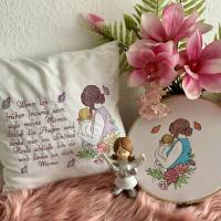 Stickdatei  Mama mit Kind, Muttertag, Geburt, Geburtstag mit Blumen, Lineart, Outline, Redwork , Familie,