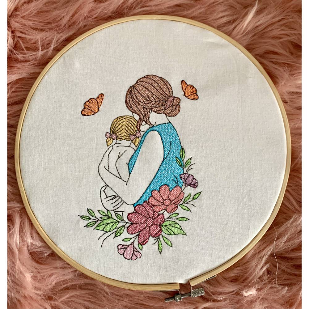 Stickdatei  Mama mit Kind, Muttertag, Geburt, Geburtstag mit Blumen, Lineart, Outline, Redwork , Familie, Bild 2