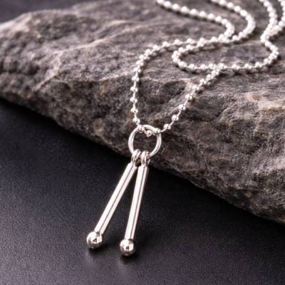 925 Kugelkette mit Drumsticks Halskette Kette Schlagzeug Männerschmuck 