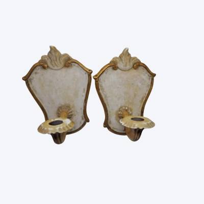 Paar Vintage Wandkandelaber Holz Barockstil mit Patina dekorative Wandhalter