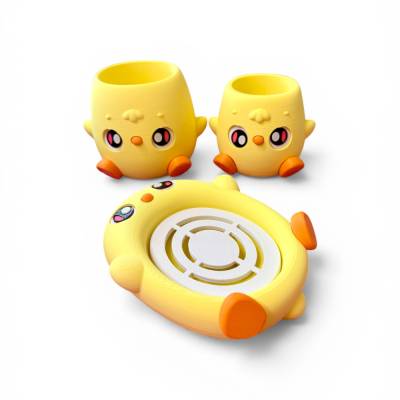 Badezimmer Set Küken – 3er Set 3D Druck Zahnbürstenhalter & kawaii Bad Organizer mit Wasserablauf